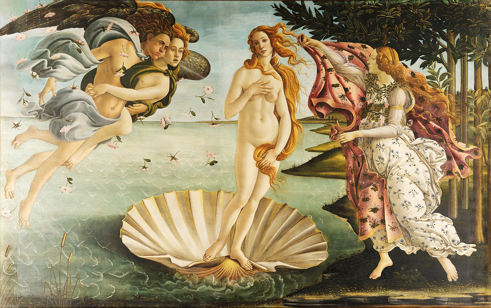 Por Sandro Botticelli - Adjusted levels from File:Sandro Botticelli - La nascita di Venere - Google Art Project.jpg, originally from Google Art Project. Compression Photoshop level 9., Domínio público, https://commons.wikimedia.org/w/index.php?curid=22507491
